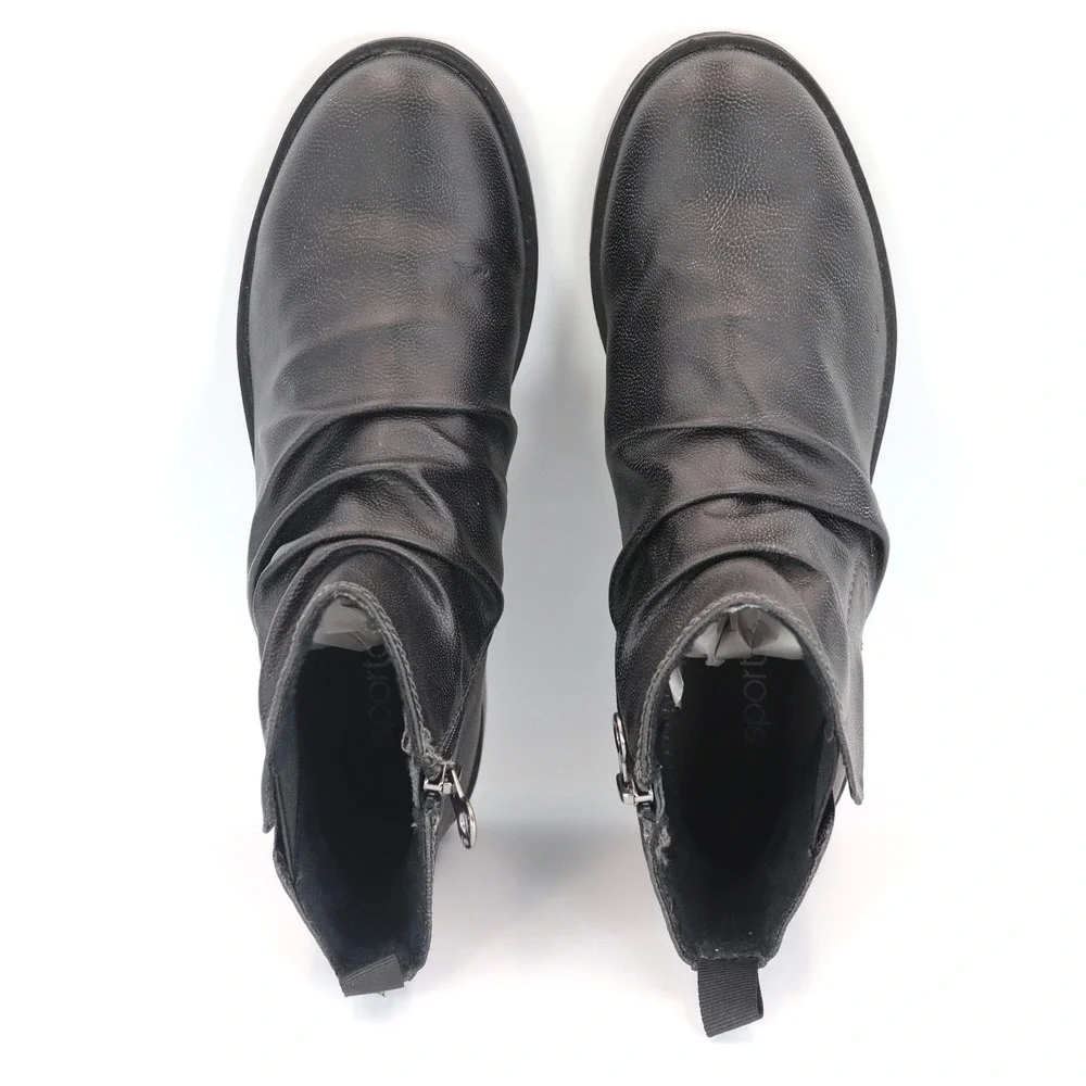 Sporto Misty Ankle Boots Womens 8.5M Black Ruched Faux Fur Lined Casual Booties